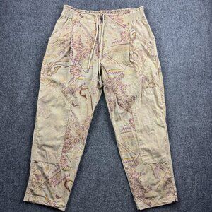 Sundance Drawstring Pants Women's 4 Paisley Floral Tan Boho Cropped Ankle